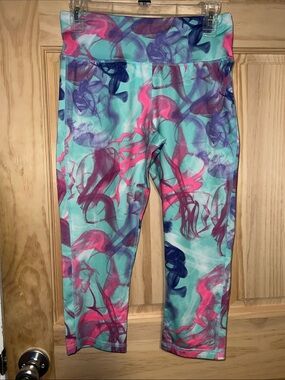 Justice Aqua Leggings with Pink and Purple Swirl Print